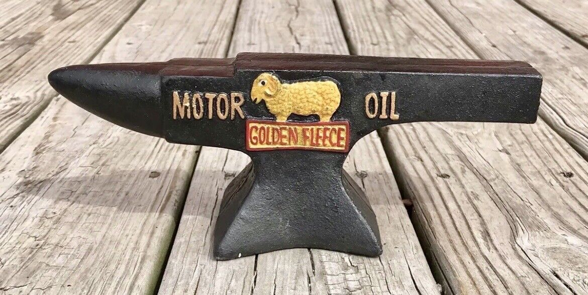 GOLDEN FLEECE Motor Oil Gasoline 1927 Cast Iron Anvil, 10” Long