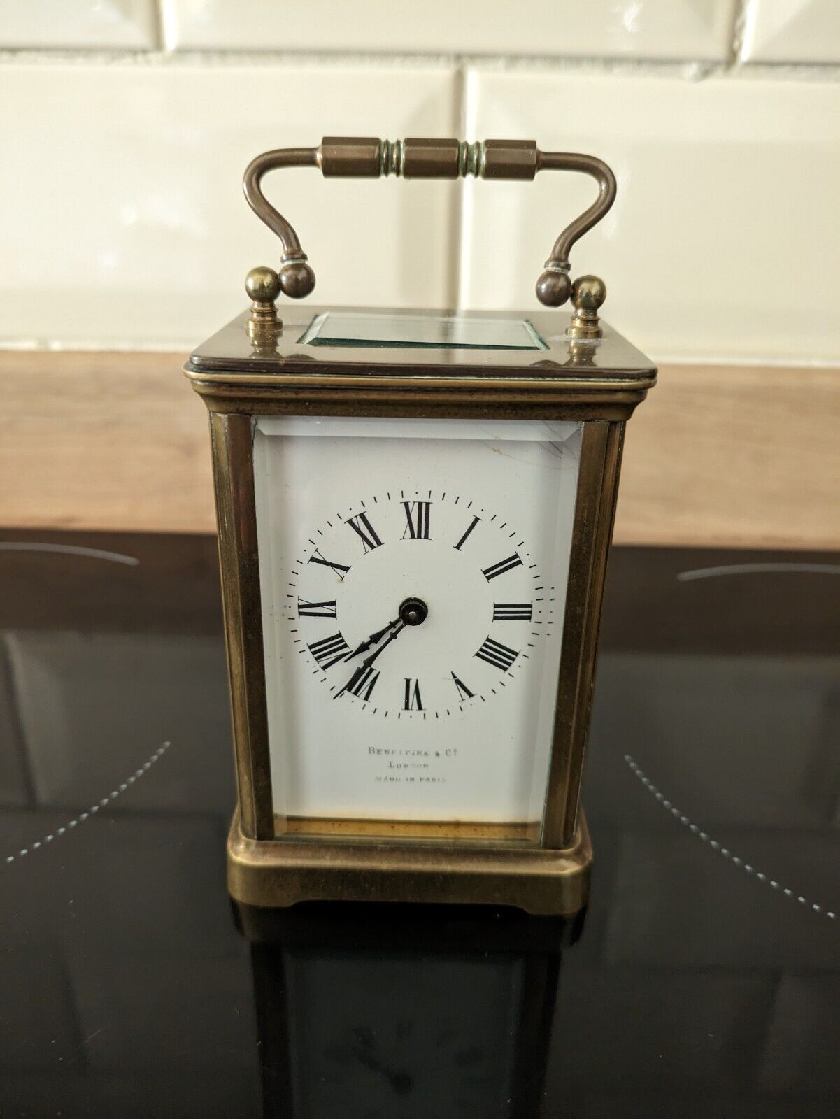 Vintage Brass Carriage Clock Benetfink & Co London, Made in Paris Working 
