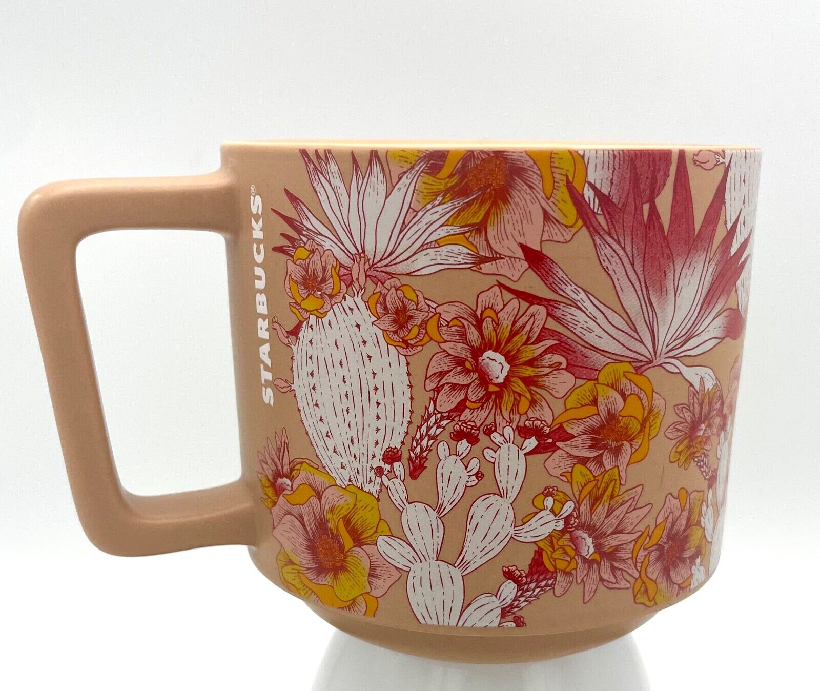 STARBUCKS 2019 Peach Cactus Blooming Flowers Stackable Coffee Mug Cup 14 oz