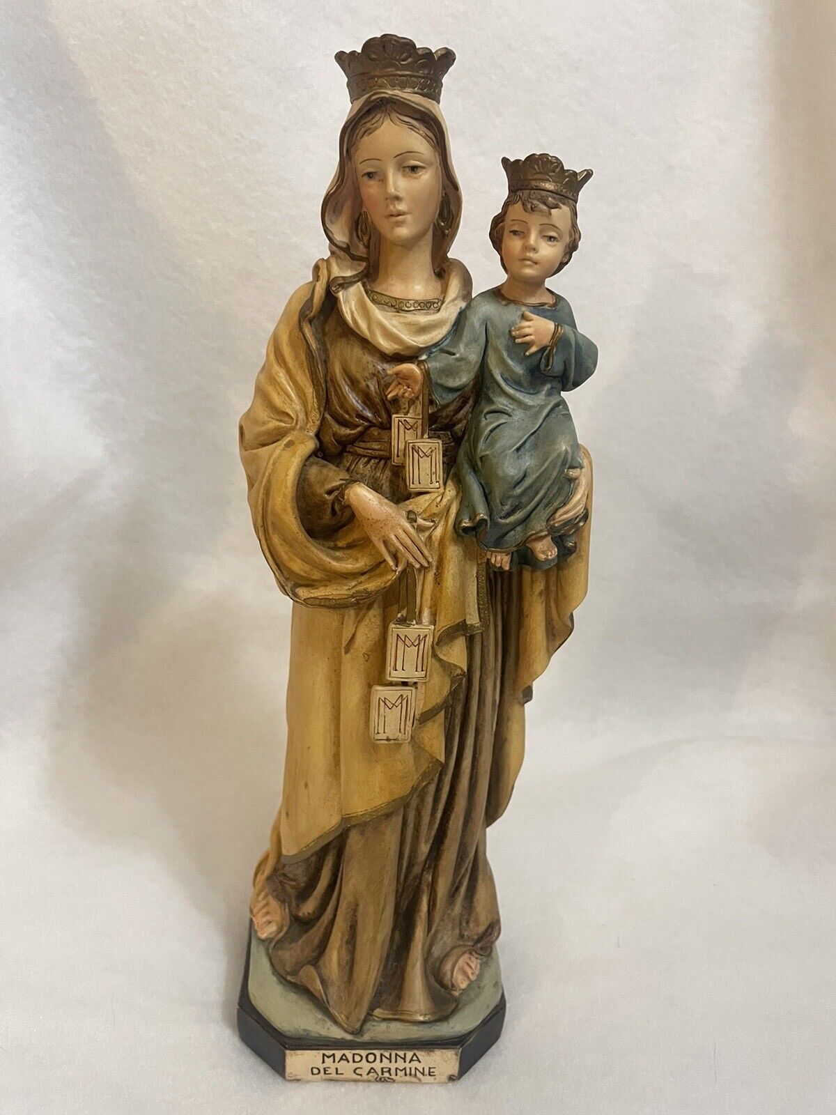 Catholic Religious Statue Madonna Del Carmine Signed Christian Statue Savelli