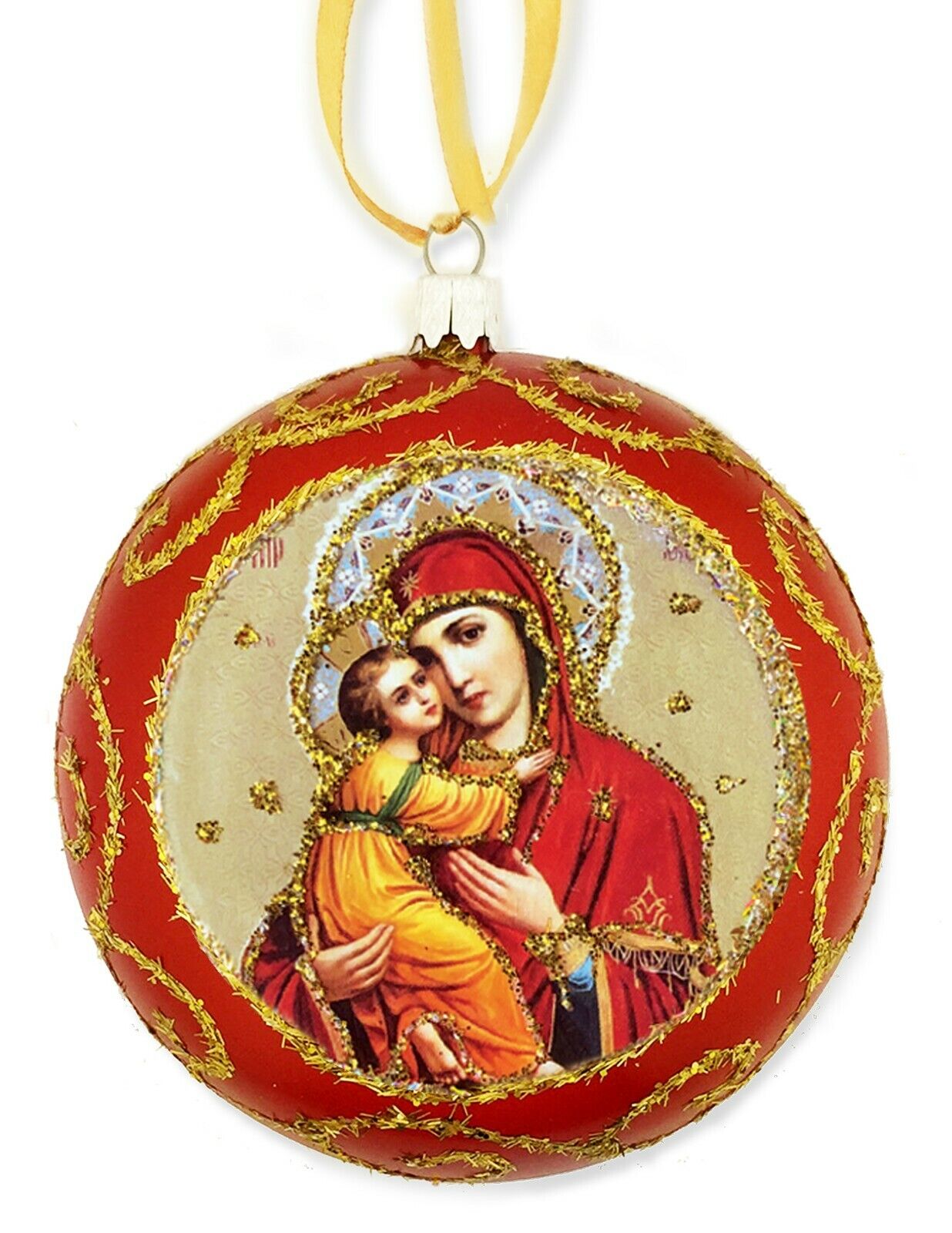 Religious Christmas Tree Round Ornament Virgin Of Vladimir Madonna and Child