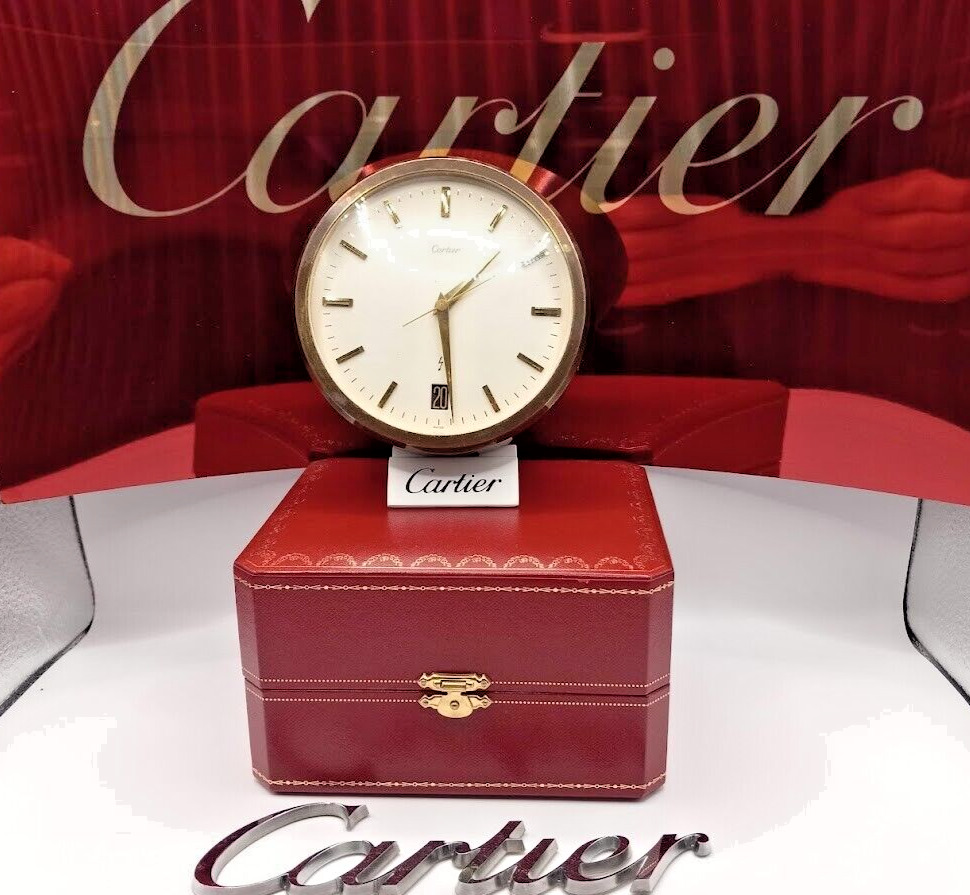 *** Cartier Vintage Large Heavy Bubble Face 1970\'s Date Desk Clock AAA= 10   ***