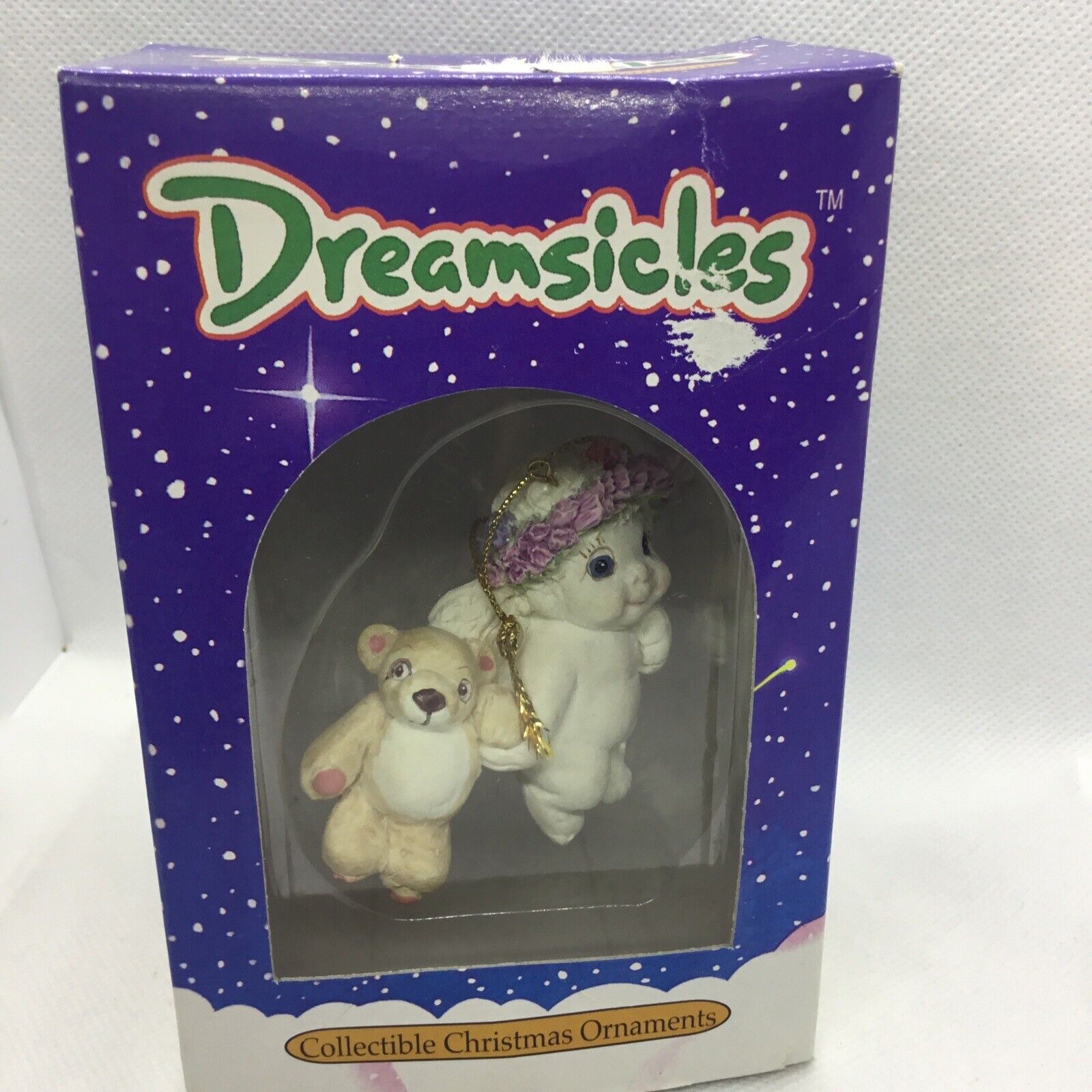 1995 Dreamsicles Collectible Christmas Ornament Cherub with Bear DX282 With Box