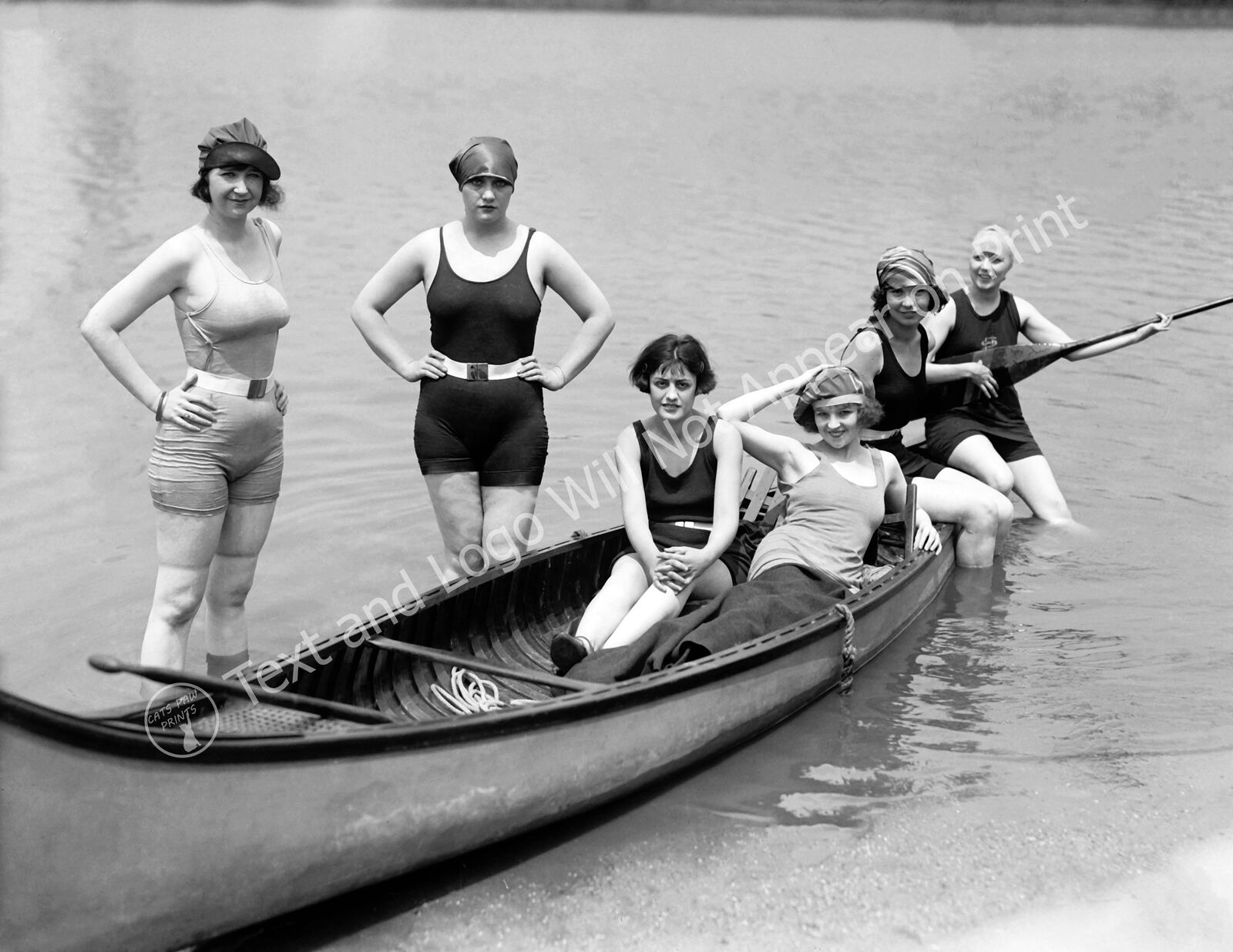 1922 Bathing Beauties in a Canoe Vintage Photograph 8.5\