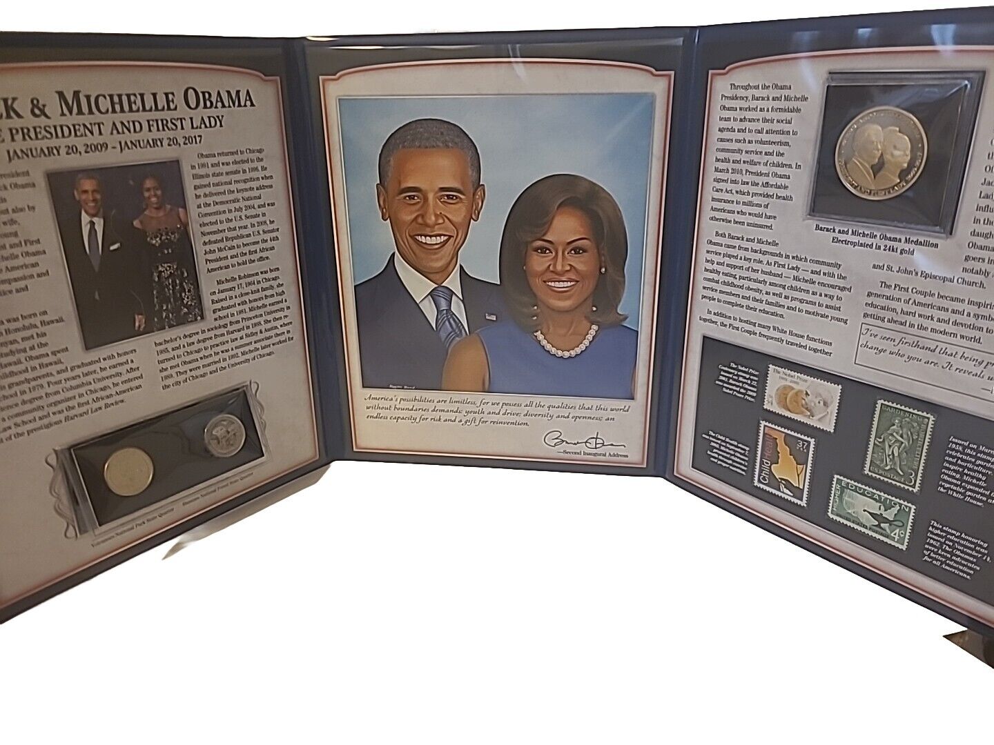 Barack And Michelle Obama Tribute Folio PCS Stamps And Coins