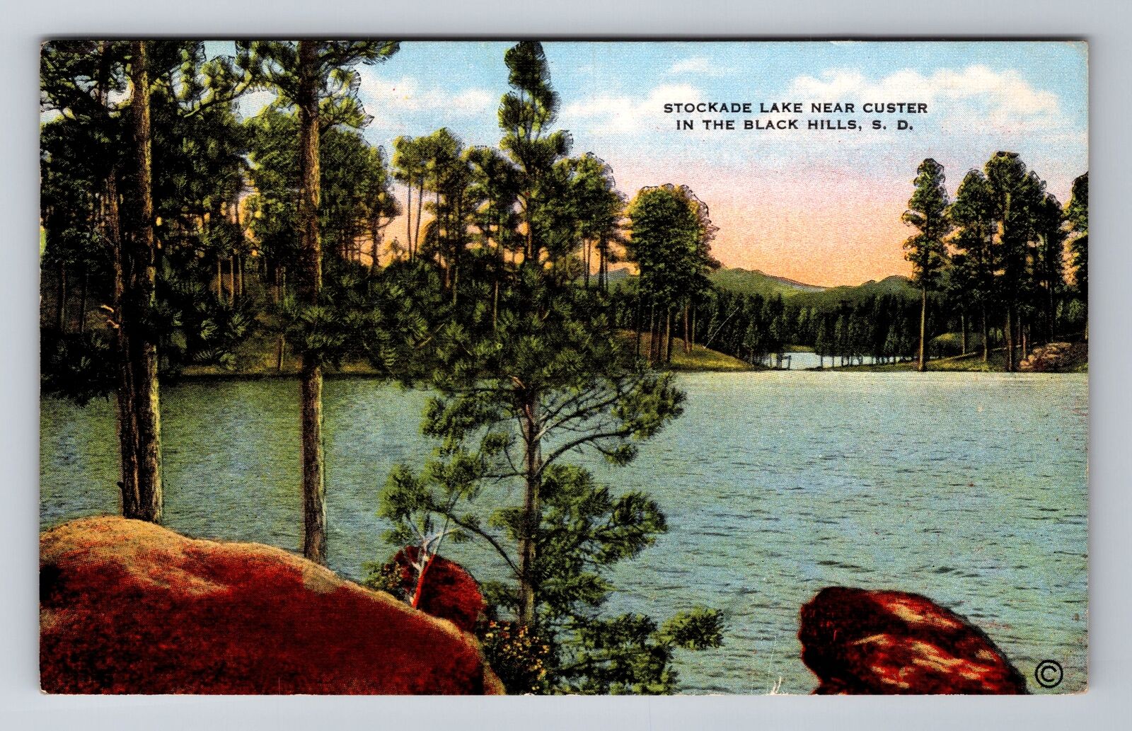 Custer SD-South Dakota, Stockade Lake, Black Hills, Antique, Vintage Postcard