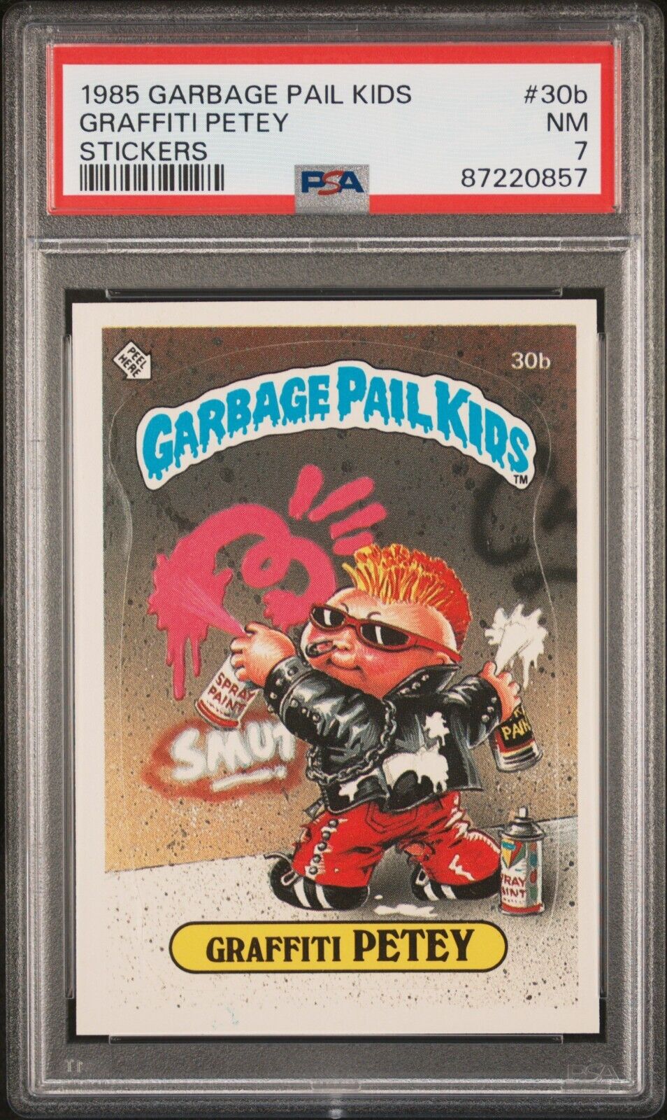 1985 Topps OS1 Garbage Pail Kids Series 1 Graffiti Petey 30b Matte Card PSA 7 NM