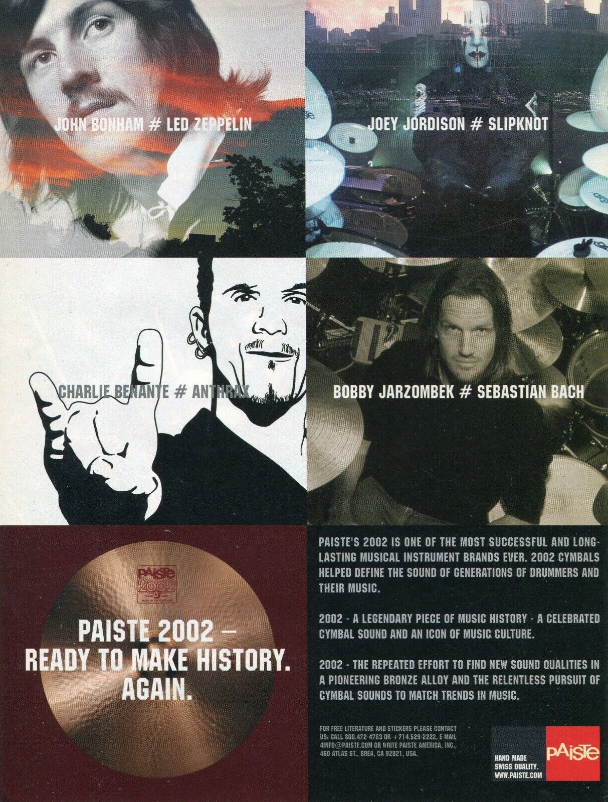 2005 Print Ad Paiste 2002 Drum Cymbals John Bonham Joey Jordison Bobby Jarzombek