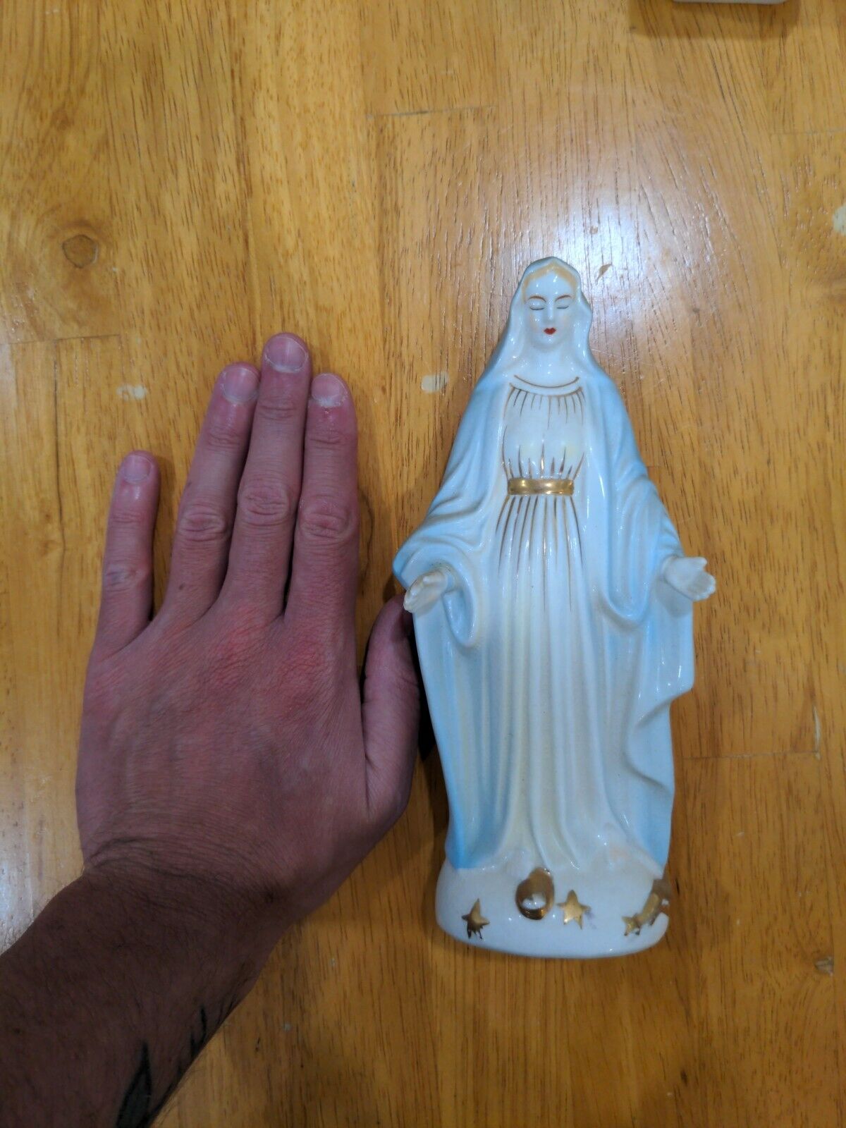 Vintage Antique Ceramic Statue Blessed Virgin Mary Multicolored