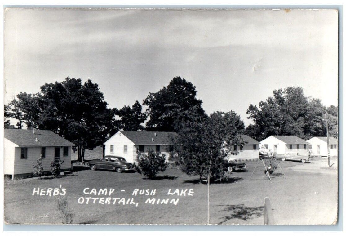 1959 Herb\'s Camp Cottages View Rush Lake Ottertail MN RPPC Photo Postcard