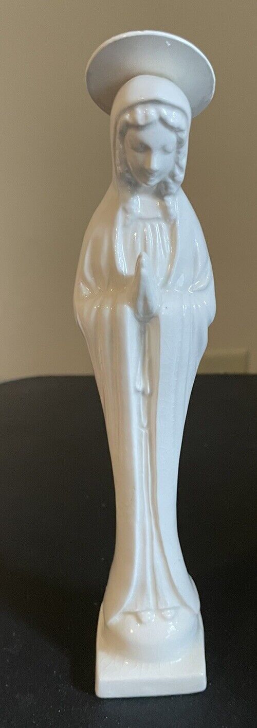 1960s Virgin Mary Madonna w/ Halo White Figurine Statue with Halo 9 Inch Rare