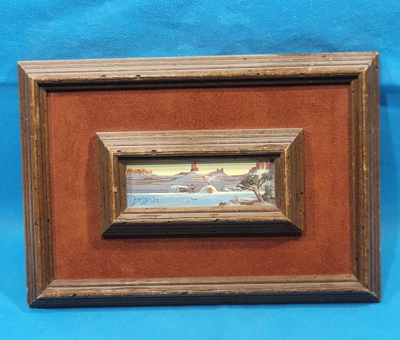 Vintage Navajo Miniature Painting Signed By Artist 1970s