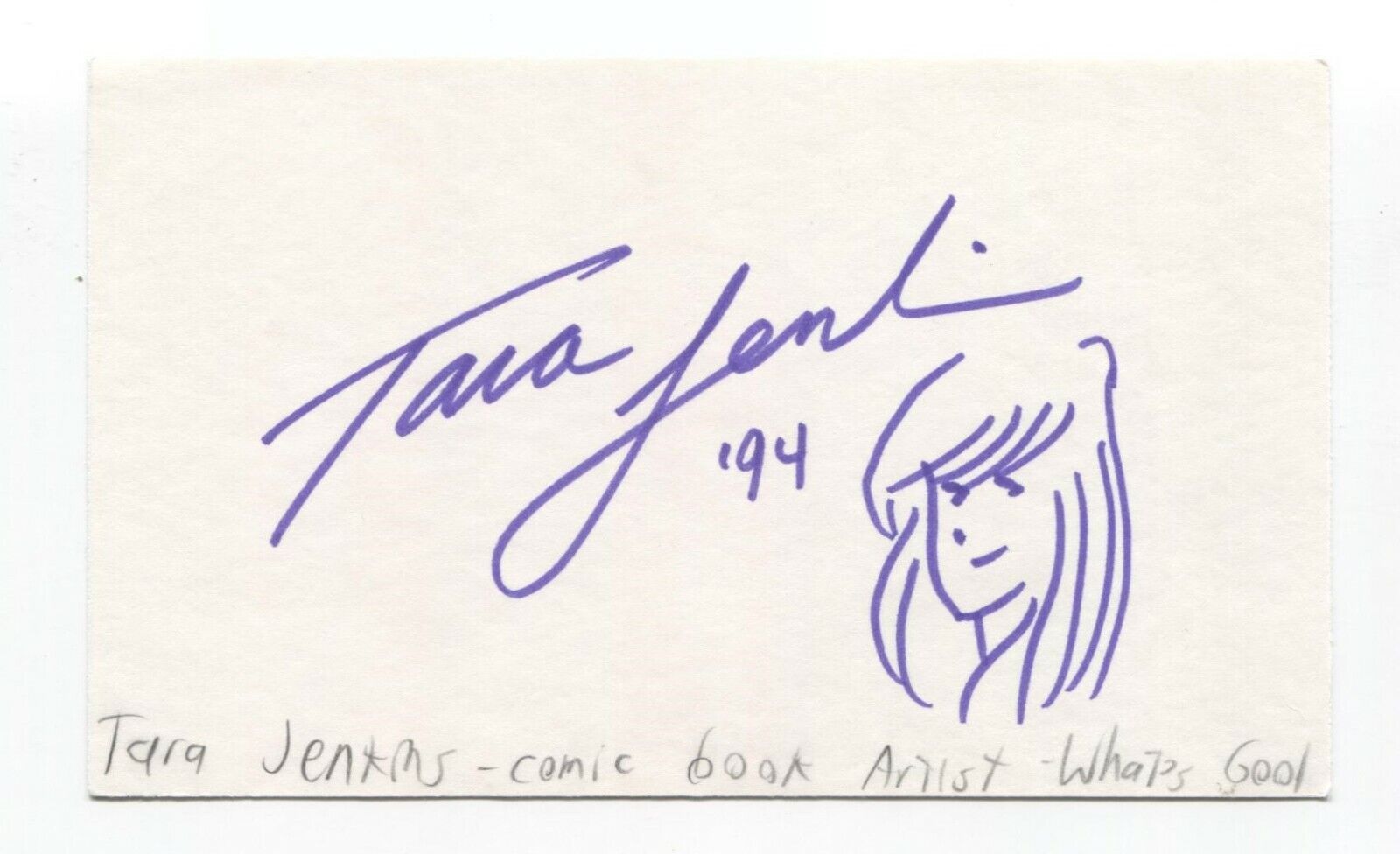 Tara Jenkins Signed Index Card Autograph Signature Comic Artist