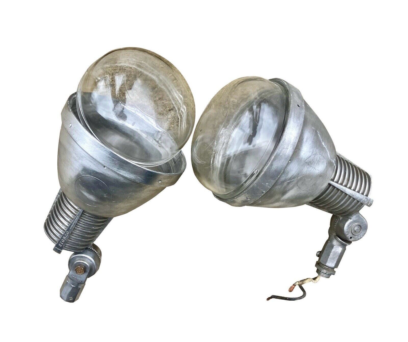 Pair Vintage Stonco Glass Flood Light Lamp Industrial Power Spot Estate