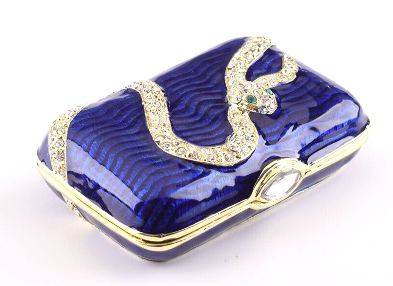 Keren Kopal Blue Box with Snake Trinket Box Decorated with Austrian Crystals