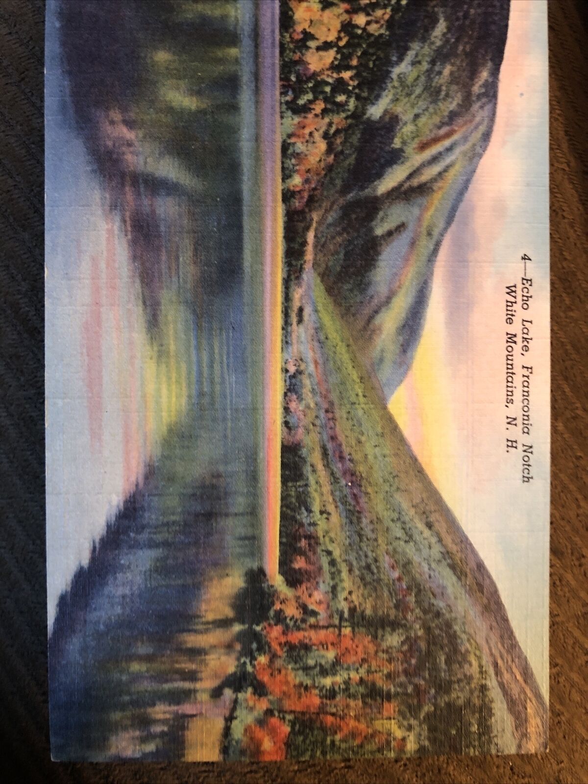 Vintage Linen Postcard Echo Lake, Franconia Notch, White Mtns. NH c1930s