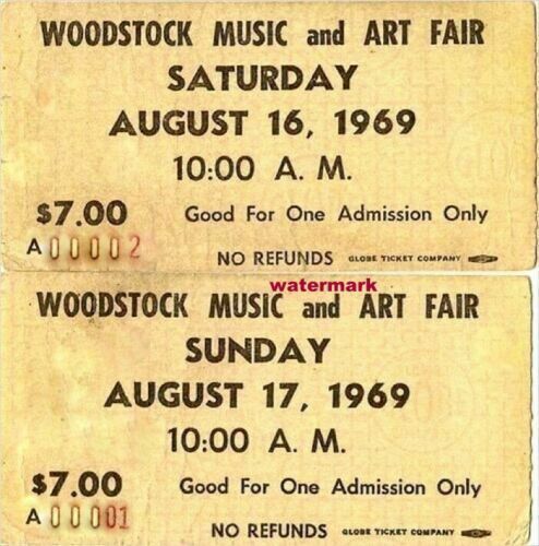 Rare Vintage Woodstock Concert Tickets August 16 , 1969 PRINT PHOTO ALL SIZES