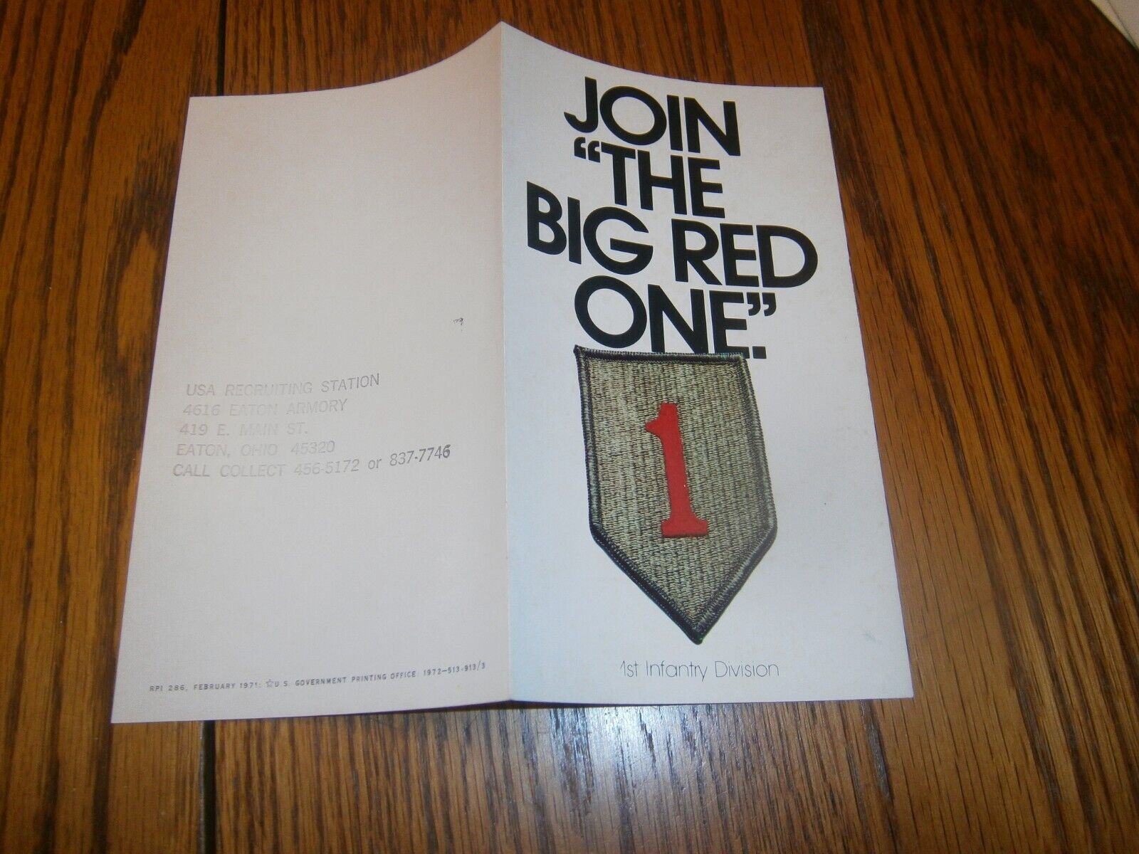 VINTAGE 1980'S JOIN THE BIG RED ONE 1ST INFANTRY DIVISION BROCHURE