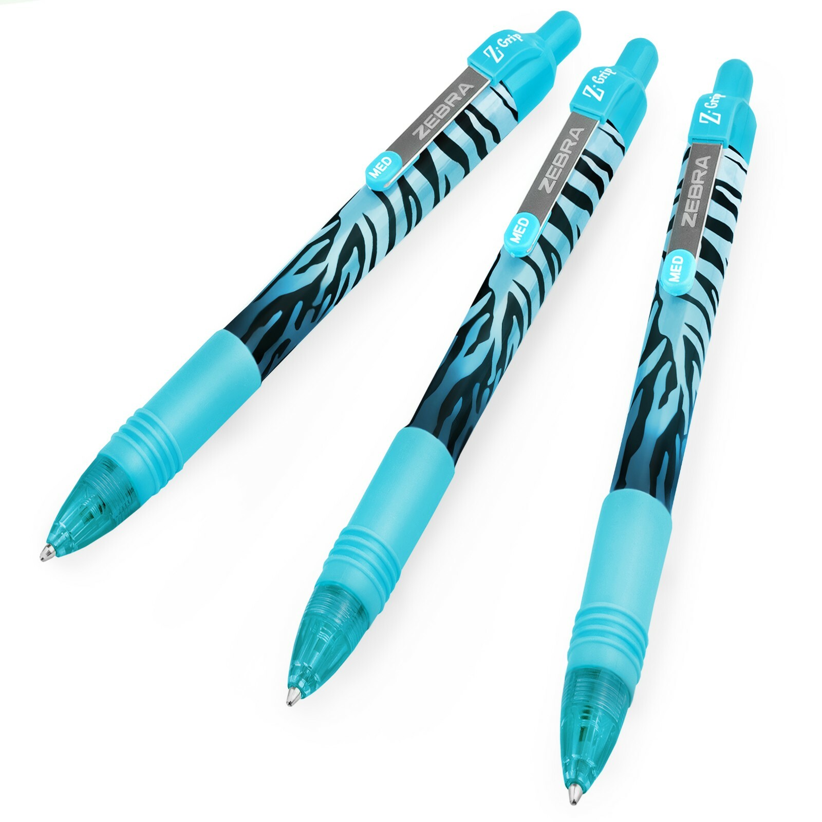 3x Zebra ZGrip Smooth Ballpoint Pen Funky Flame Stripe Blue Barrel