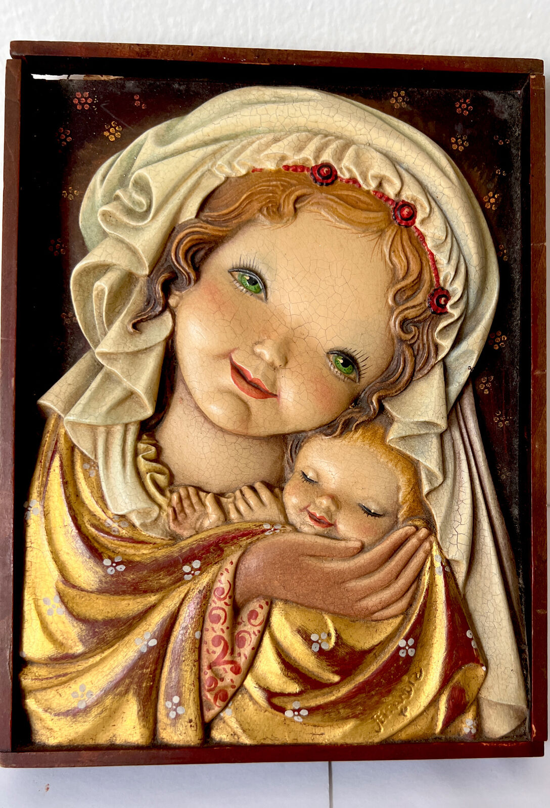ANRI Ferrandiz Madonna Jesus & Child Hand Carved Wood Wall Plaque 11x9” 63/1000