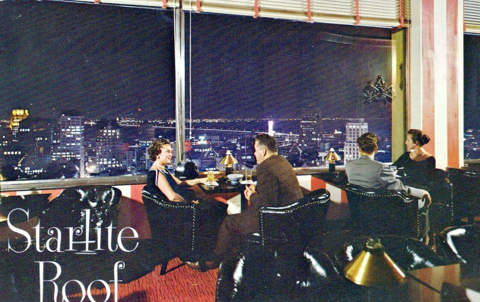 Starlite Roof Night View Of San Francisco Drake Hotel Chrome Vintage Postcard