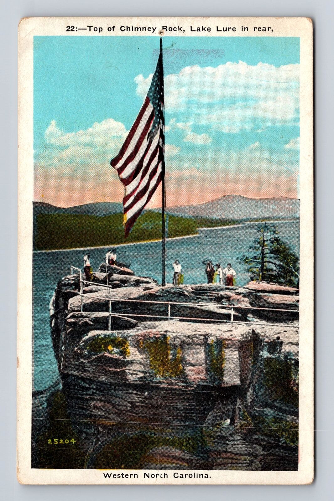 Chimney Rock NC-North Carolina, Top of Chimney Rock, Lake Lure, Vintage Postcard
