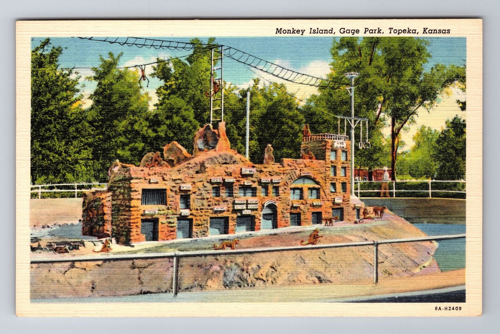 Topeka KS-Kansas, Monkey Island, Gage Park, Antique, Vintage Souvenir Postcard
