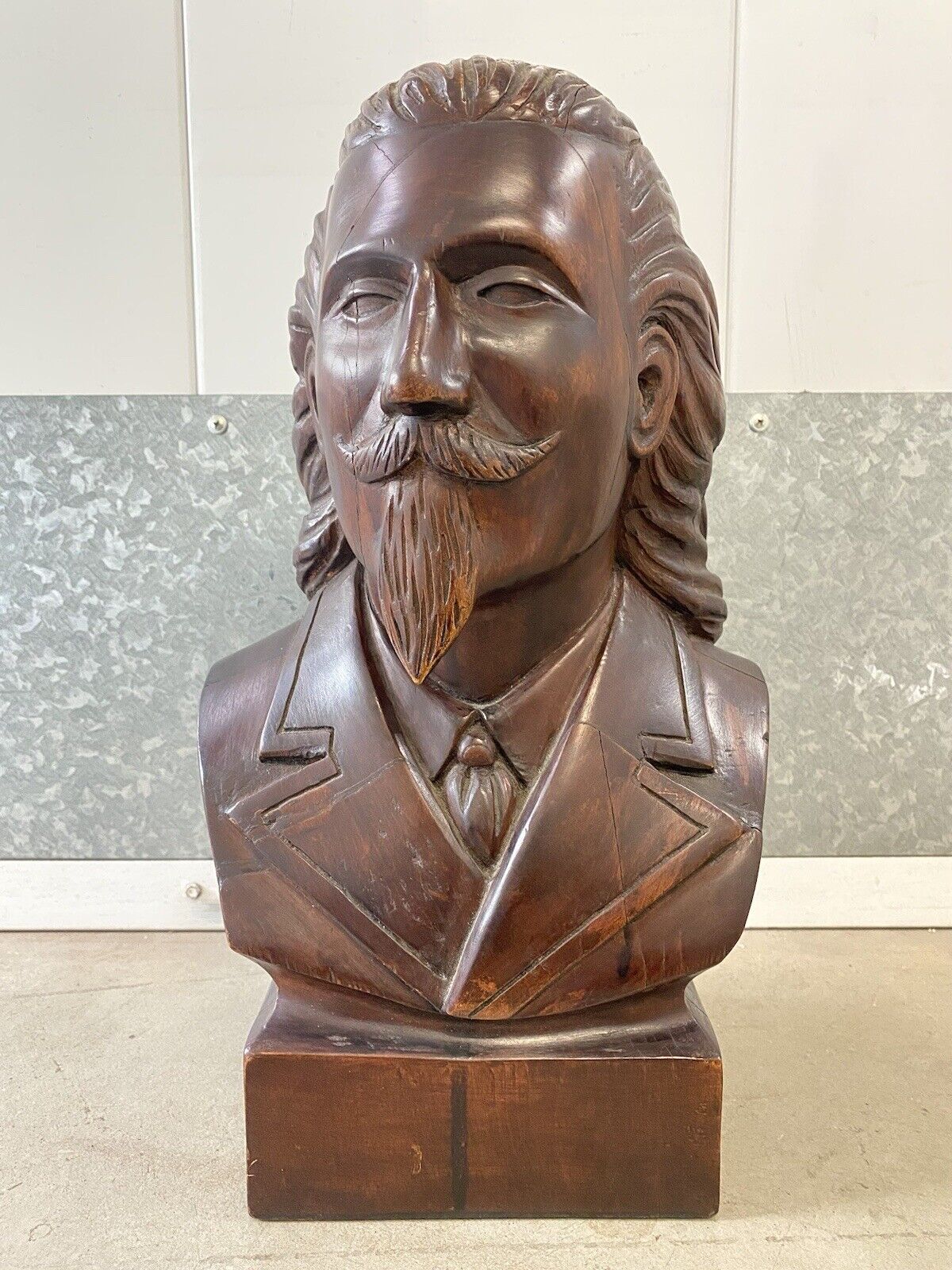 🔥 Historic Antique Folk Art Old West BUFFALO BILL Portrait Bust Wood Sculpture