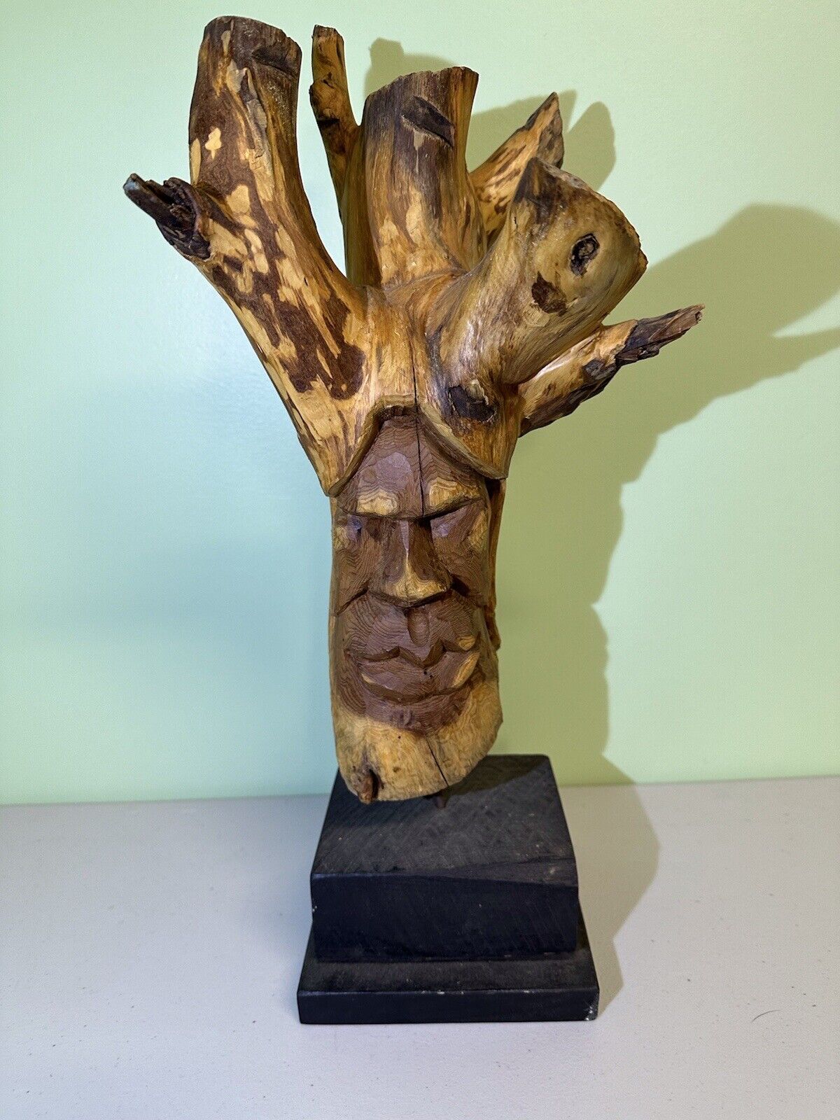 Folk Art Tree 2 Face Wood Carving Signed By Artist