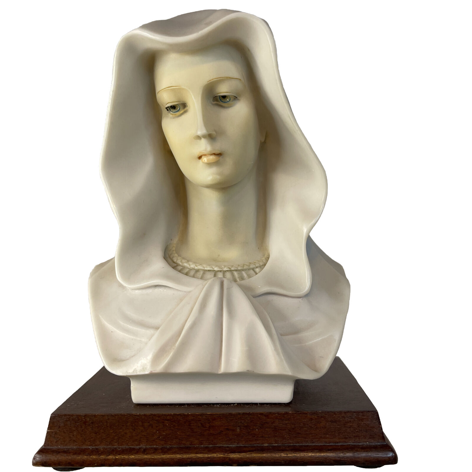 Veiled Madonna Virgin Mary Bust Sculpture 1986 Alabaster Composite 7” Vintage