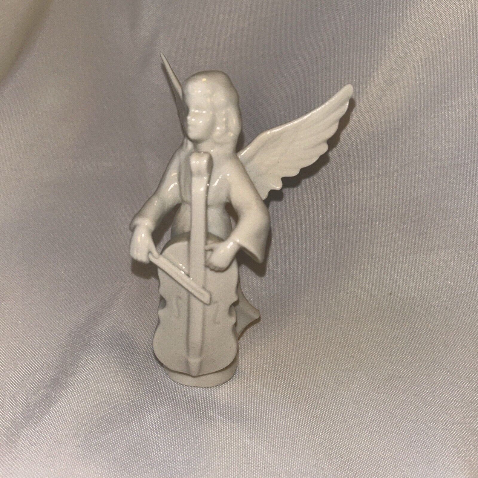 Vintage Sacrart W. Germany Small White Angel Figurine Playing Cello Ceramic