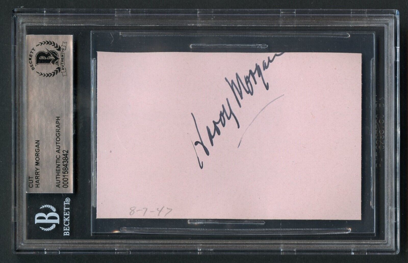 Harry Morgan d2011 signed on 8-7-47 autograph 2x3 cut Actor in MASH &Dragnet BAS