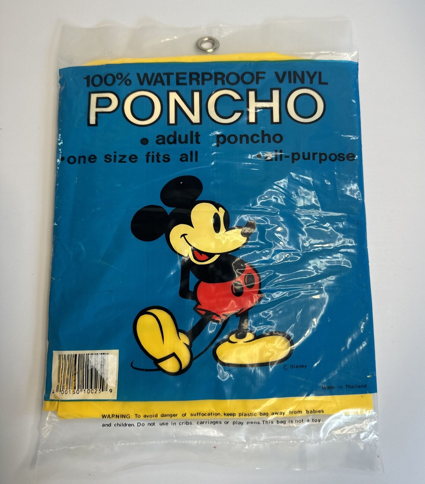 New Vintage Disney Mickey Mouse Yellow Waterproof Rain Poncho Adult One Size NOS