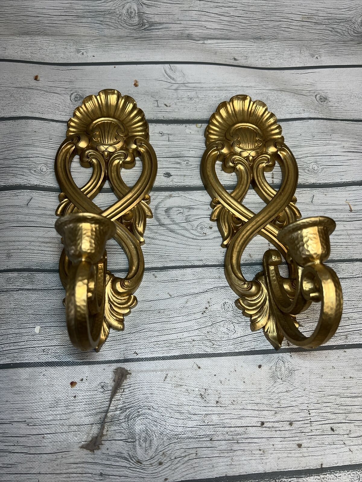 Pair Of Vtg Homco Wall Candle Sconce Regency Gold Tone Homco 1988 ~ USA