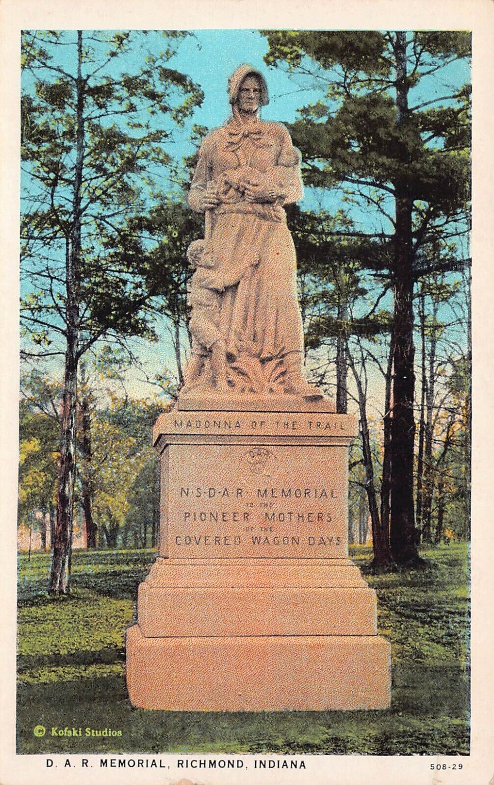 Richmond IN Indiana Madonna Of The Trail Pioneer Women Statue Vtg Postcard B48