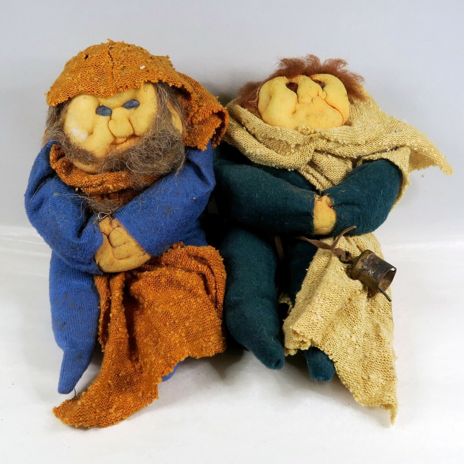 Vintage Handmade Soft Sculpture Dolls Elderly Couple Old Man & Woman Shepherds