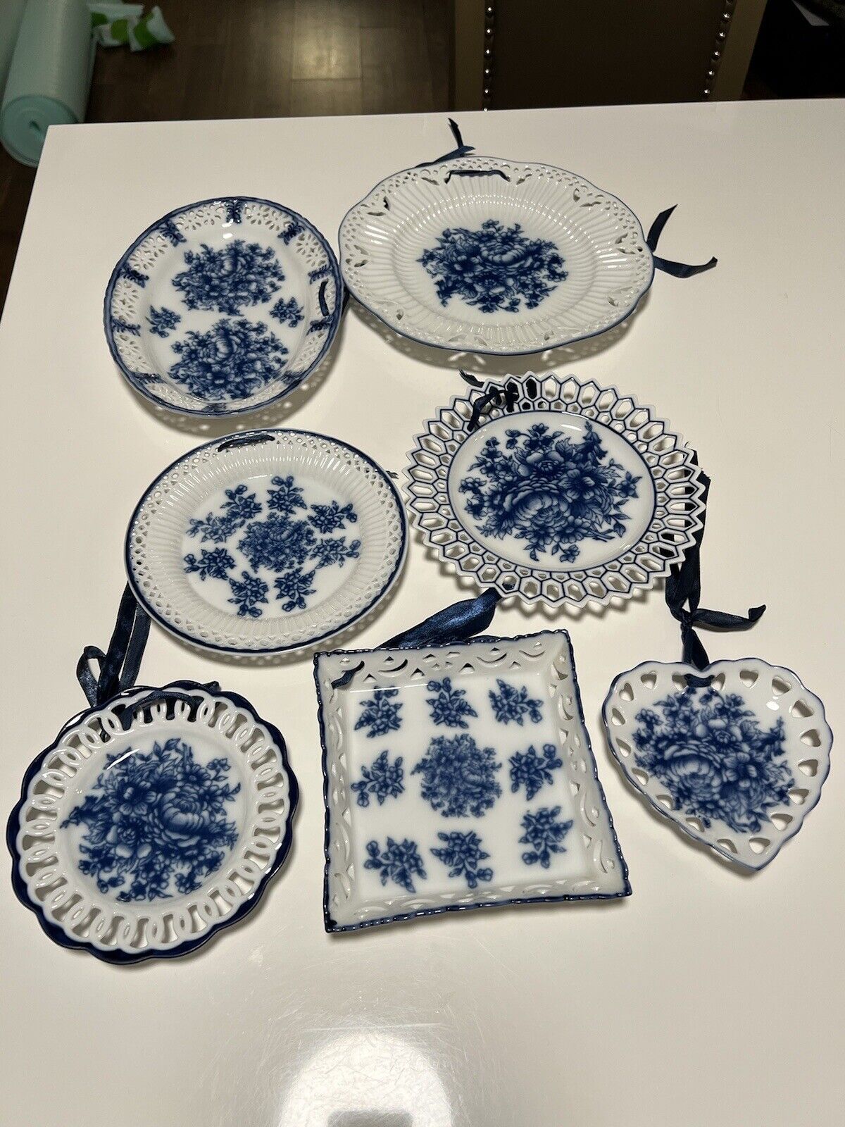 Vintage Blue Decorative Plates Set Of 7