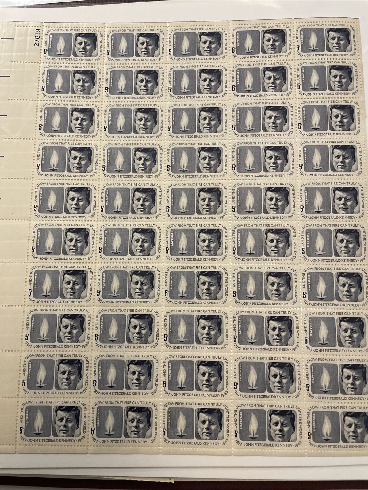John F. Kennedy 35th President Vintage Sheet Of 50 Stamps 60 Years Old