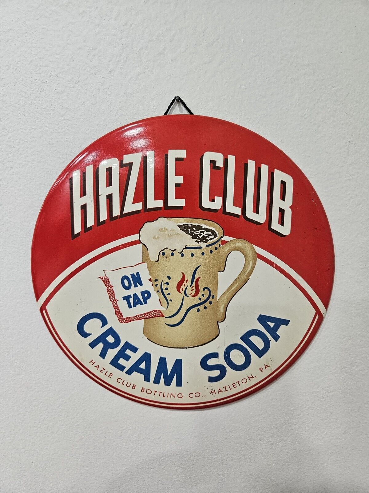 Original ADVERTISING HAZLE CLUB CREAM SODA METAL BUTTON SIGN - Hazleton, PA