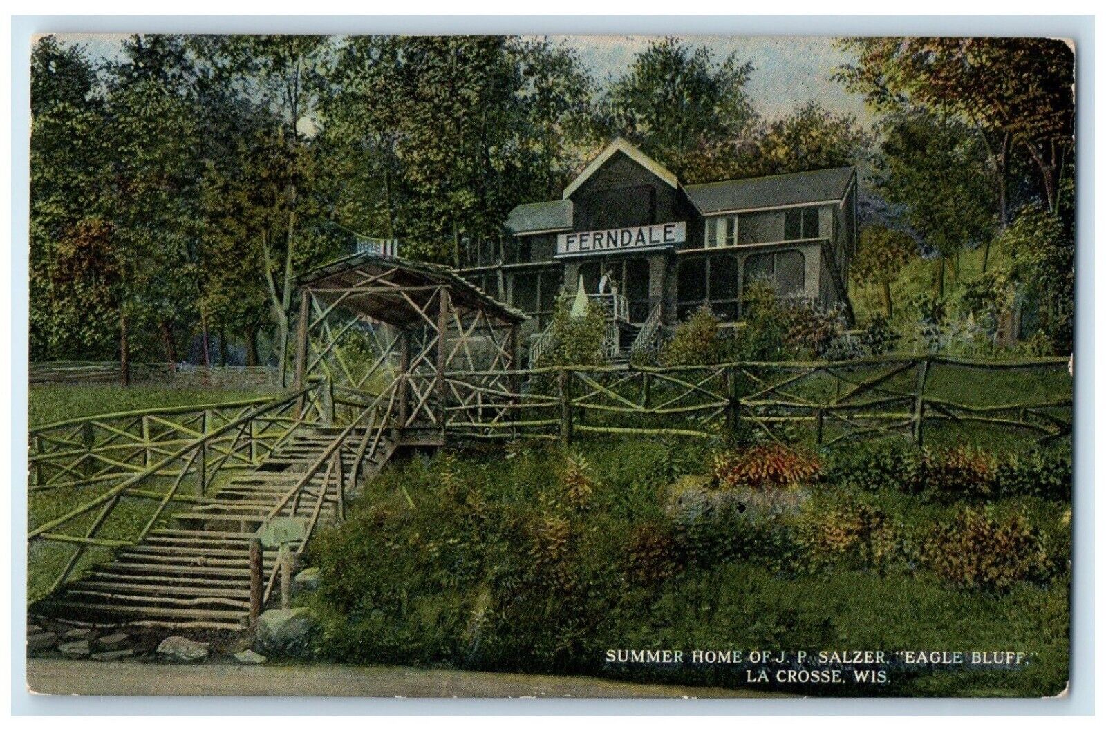 1922 Summer Home JP Salzer Eagle Bluff La Crosse Wisconsin WI Vintage Postcard