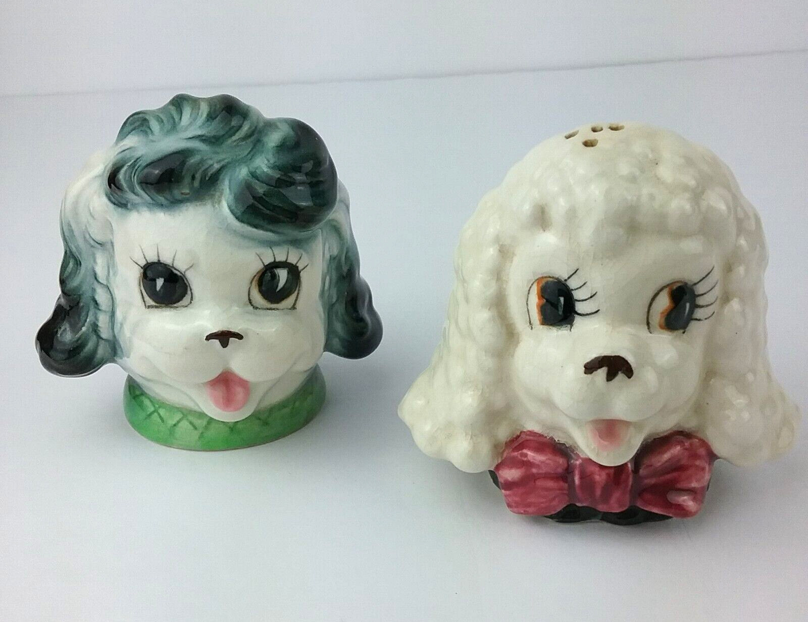 Vintage Pair 1950’s Anthropomorphic  Poodles Heads Salt & Pepper Shakers Japan