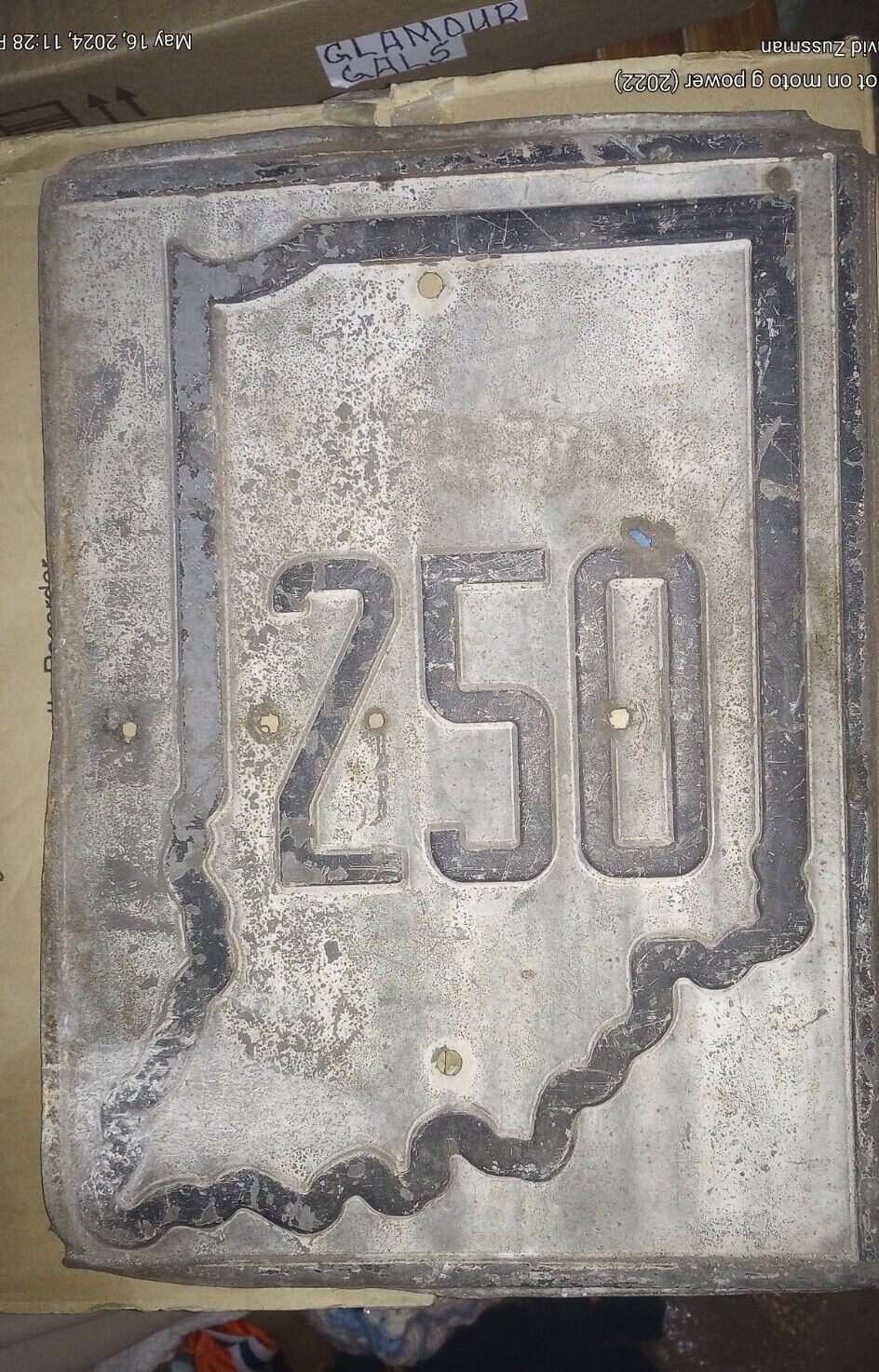 RARE 1930S EMBOSSED STATE ROUTE 250 ROAD SIGN PATINA FOR DAYS HEAVY STEEL 