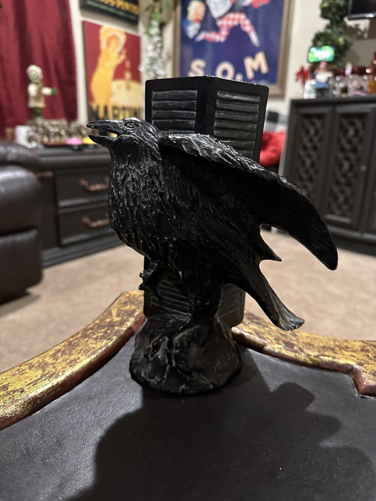 RARE Raven Bookend Signed By Abram Lass And Inspired By Edgar Allan Poe Poem