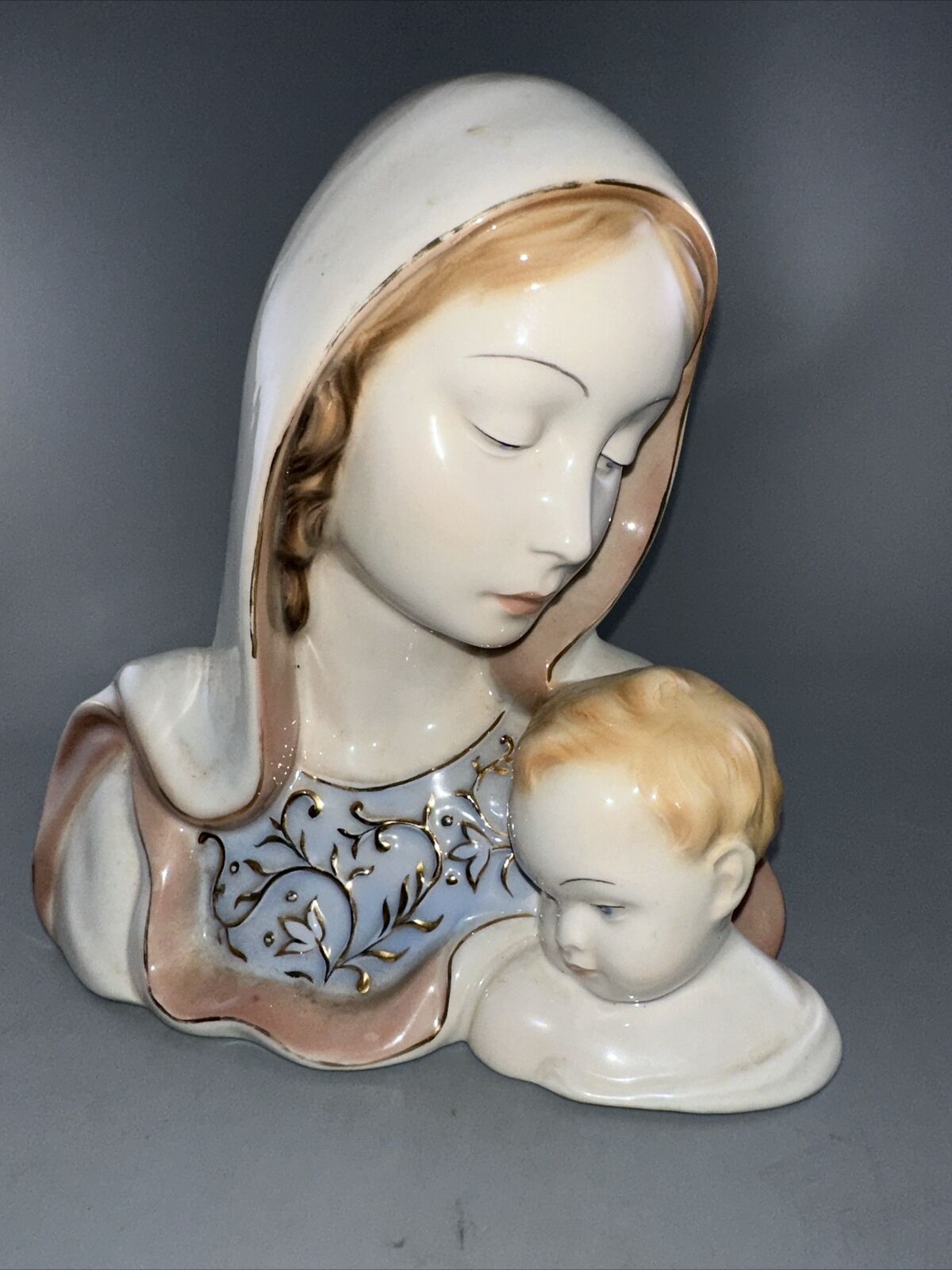 Vintage Ceramic Madonna Virgin Mary Jesus Stunning Condition 8” By 8” Numbered