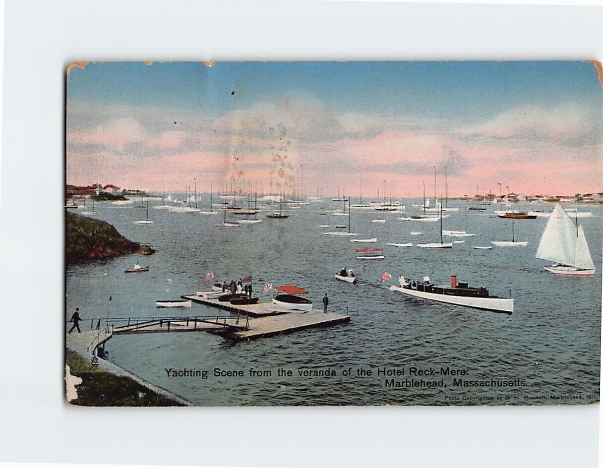 Postcard Yachting Scene from the veranda of the Hotel Rock Mere MA USA