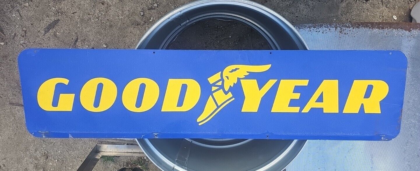 Vintage Goodyear Tires Double Sided Metal Sign Large 48x11in Double Sided 
