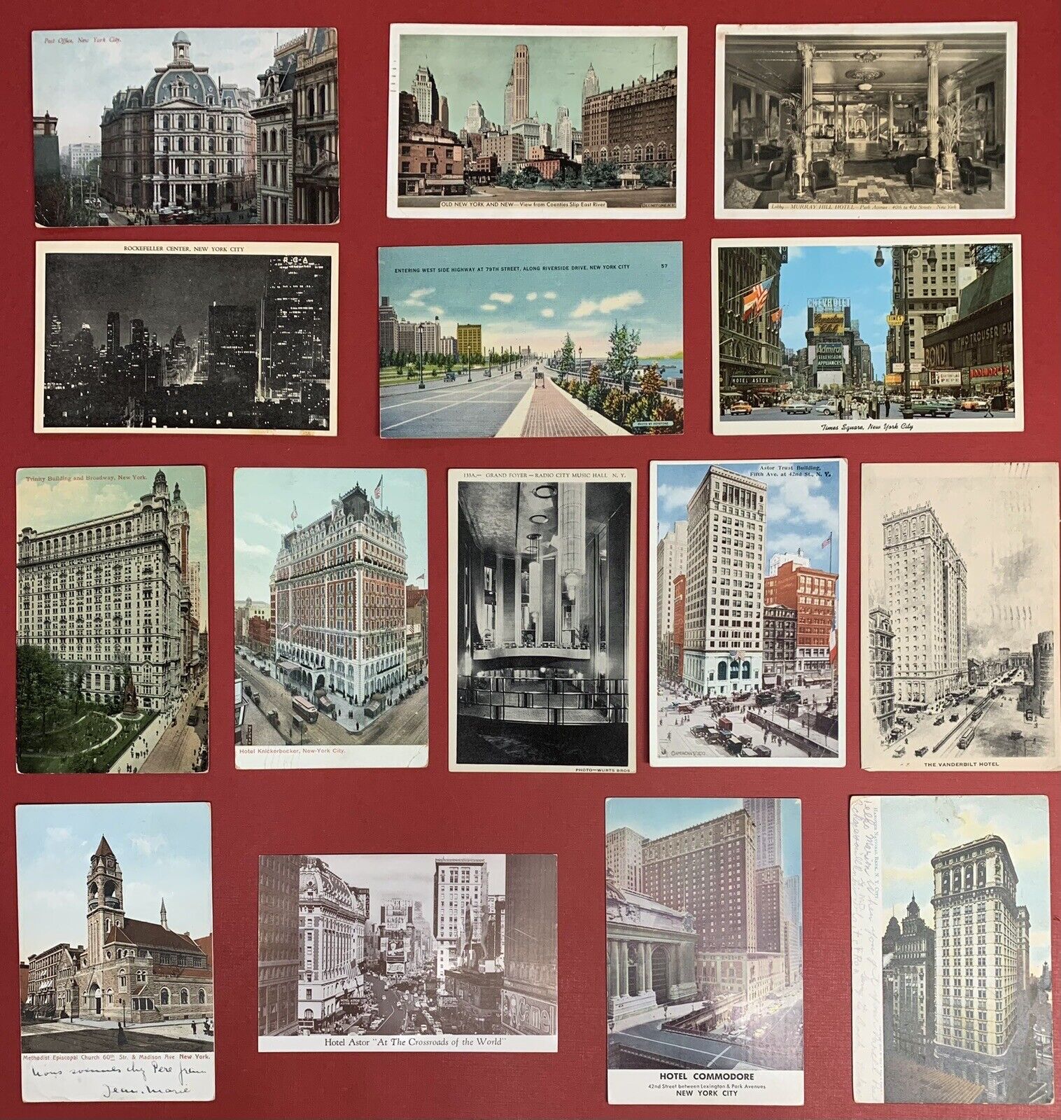 Manhattan, New York City, Lot of 15 Different Postcards, Circa 1906-1960\'s