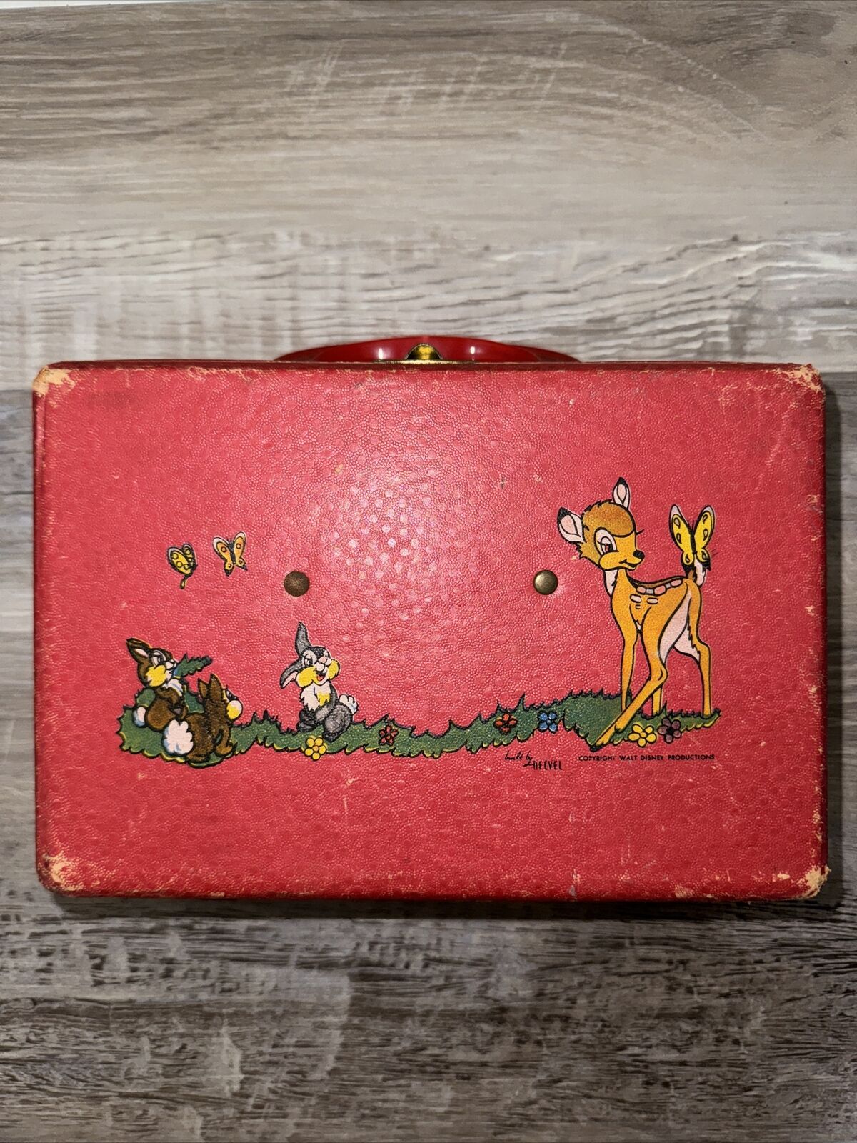 Vintage Neevel Walt Disney Doll Suitcase Toy Case Box Mirror Wood Bambi Mickey