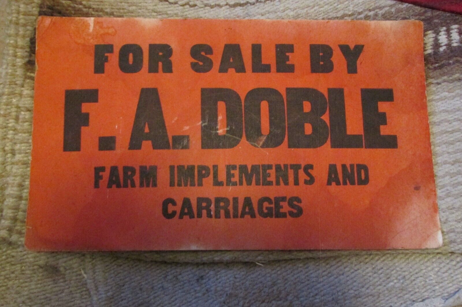 antique cardboard sign-for sale by F.A.Doble farm implements & carriages