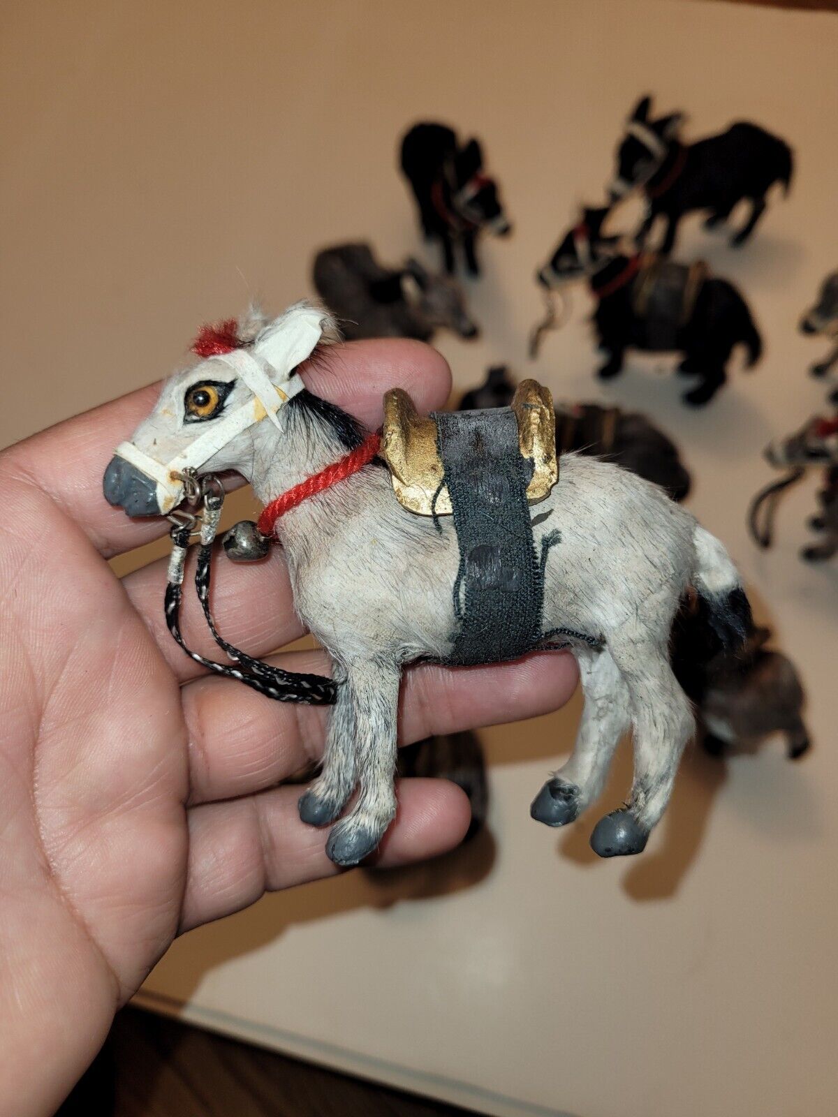 10 Vintage REAL FUR Covered DONKEY FIGURINE Realistic